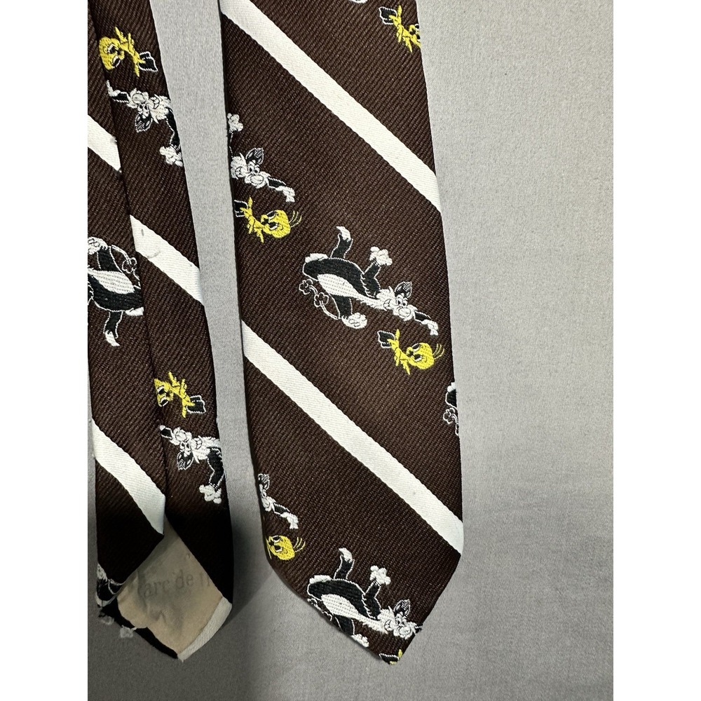 VTG Arc De Triomphe Brown Striped Tweety & Sylvester Necktie